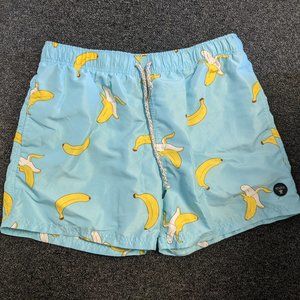 Men's large lined Molokai Surf swim trunks / shorts, banana peel design | Size L